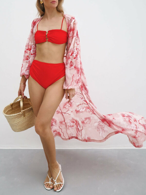 Cover Up Semi Sheer Maxi Dress | Red/Pink - Image 3
