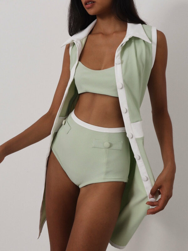 Ribbed Bikini Pant | Pistachio/White