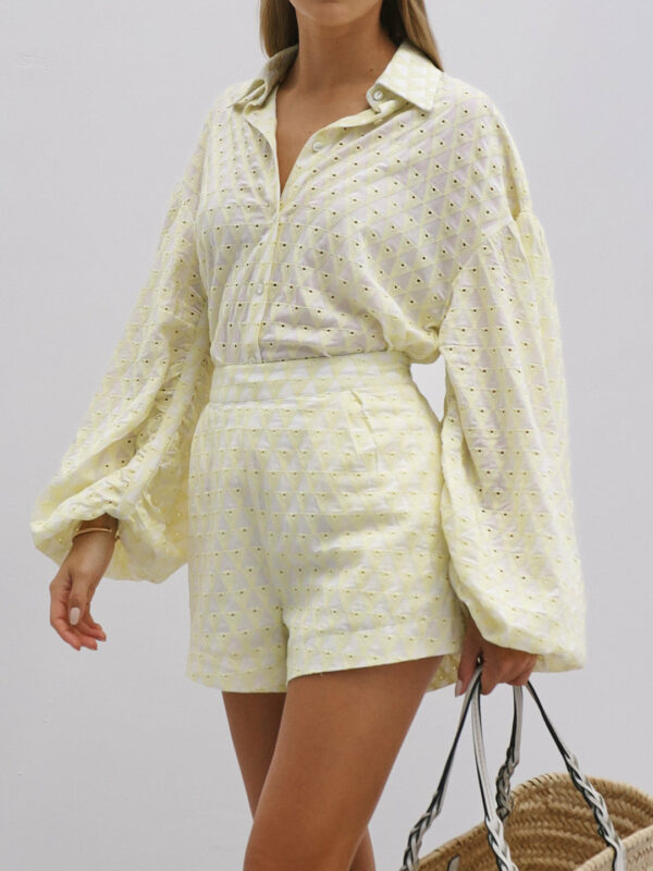 Embroidery Cotton Day Shorts | Lemon & White - Image 5