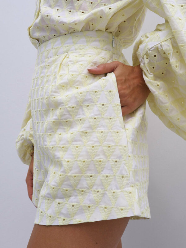 Embroidery Cotton Day Shorts | Lemon & White - Image 3