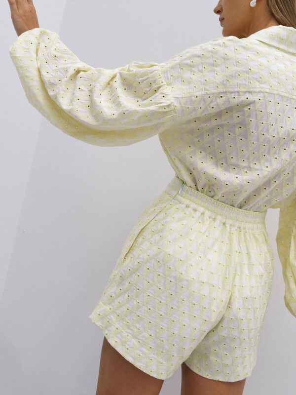 Embroidery Cotton Day Shorts | Lemon & White - Image 4