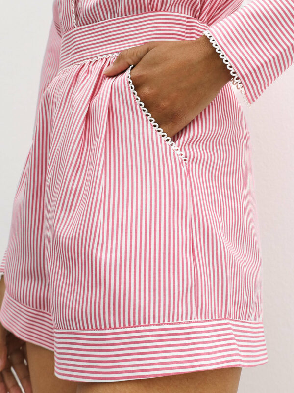 Cotton Stripe Shorts With Trim | Red - Image 2