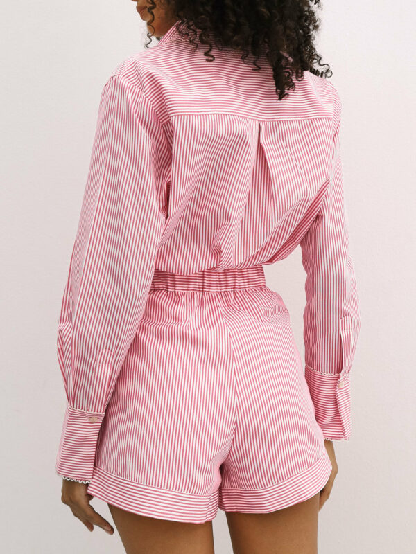 Cotton Stripe Shorts With Trim | Red - Image 4