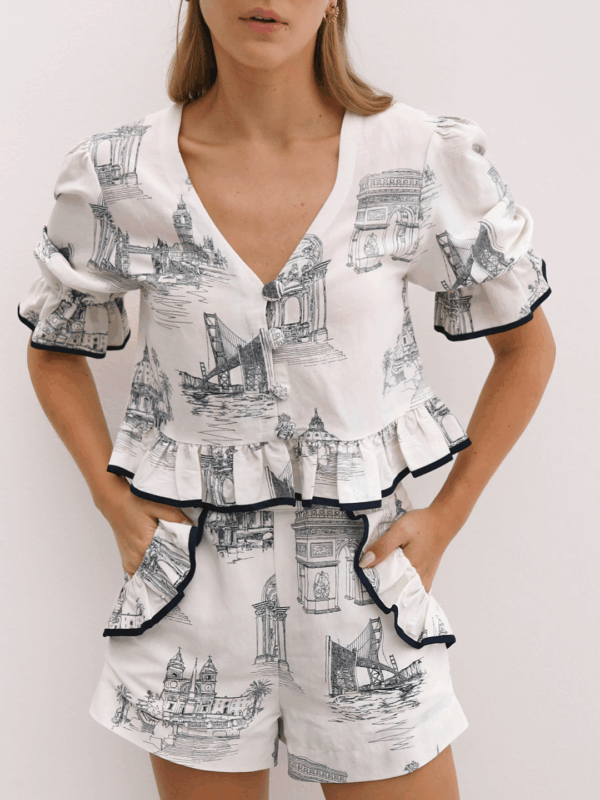City Print Frill Shorts | White - Image 6