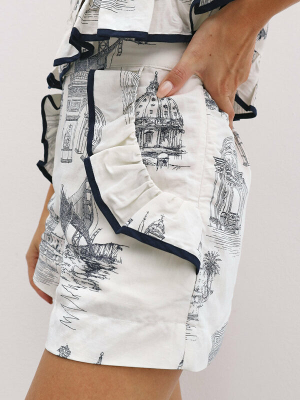 City Print Frill Shorts | White - Image 5
