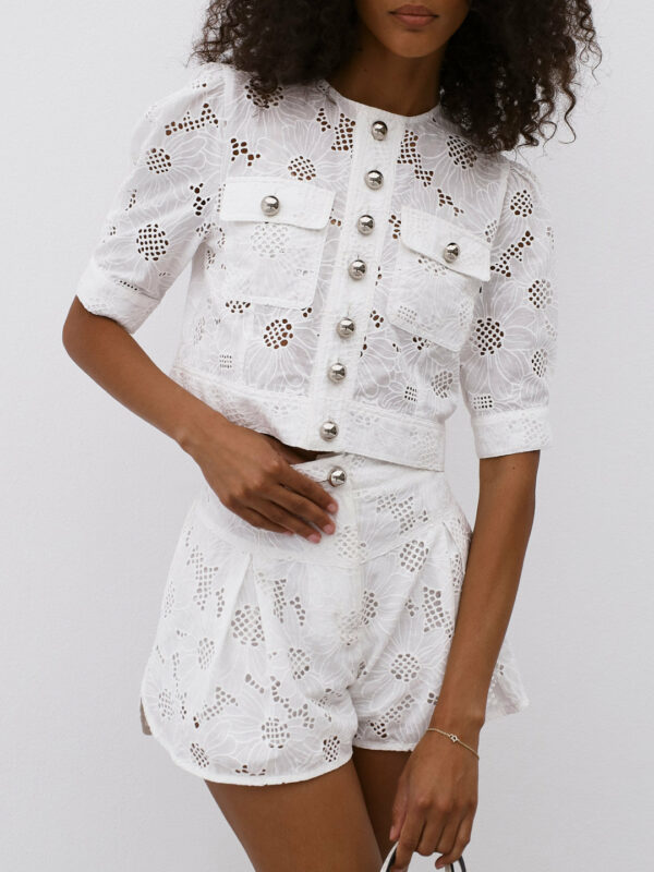 Embroidered Cotton Shorts | White - Image 7