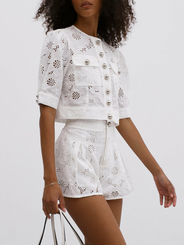 Embroidered Cotton Shorts | White