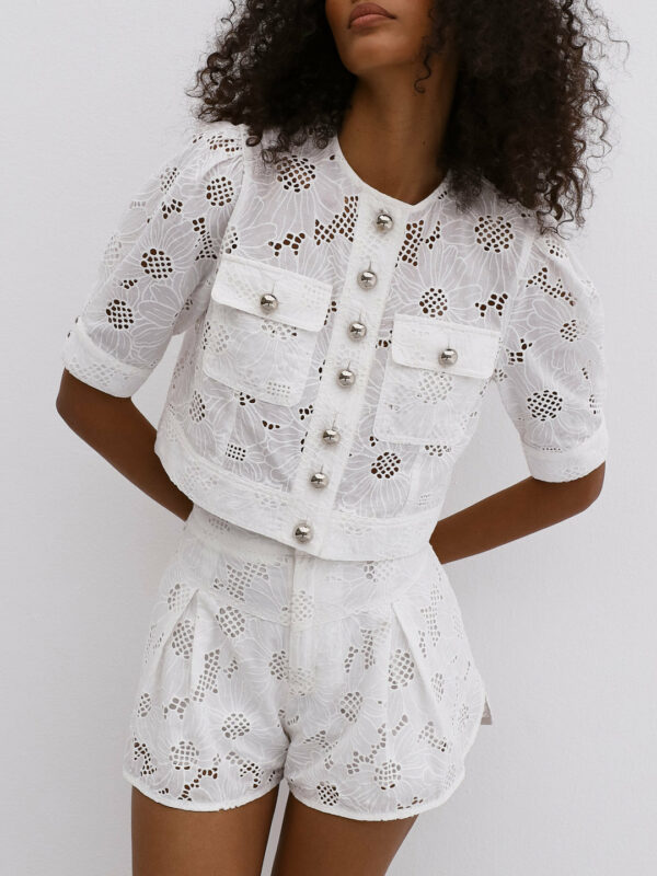 Embroidered Cotton Shorts | White - Image 2