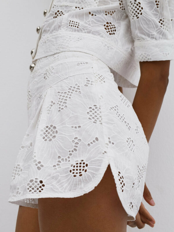 Embroidered Cotton Shorts | White - Image 4