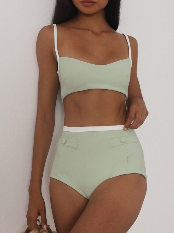 Ribbed Bikini Pant | Pistachio/White - Image 4