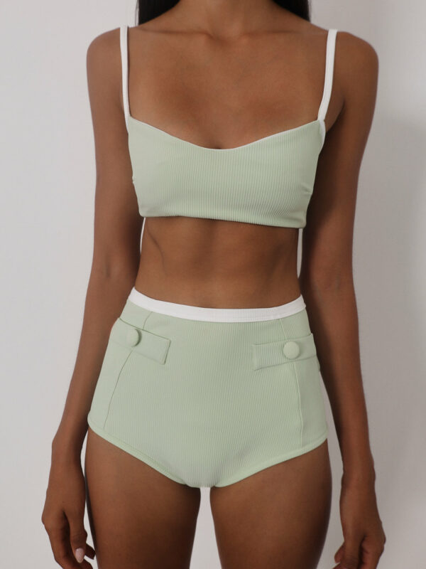 Ribbed Bikini Pant | Pistachio/White - Image 7