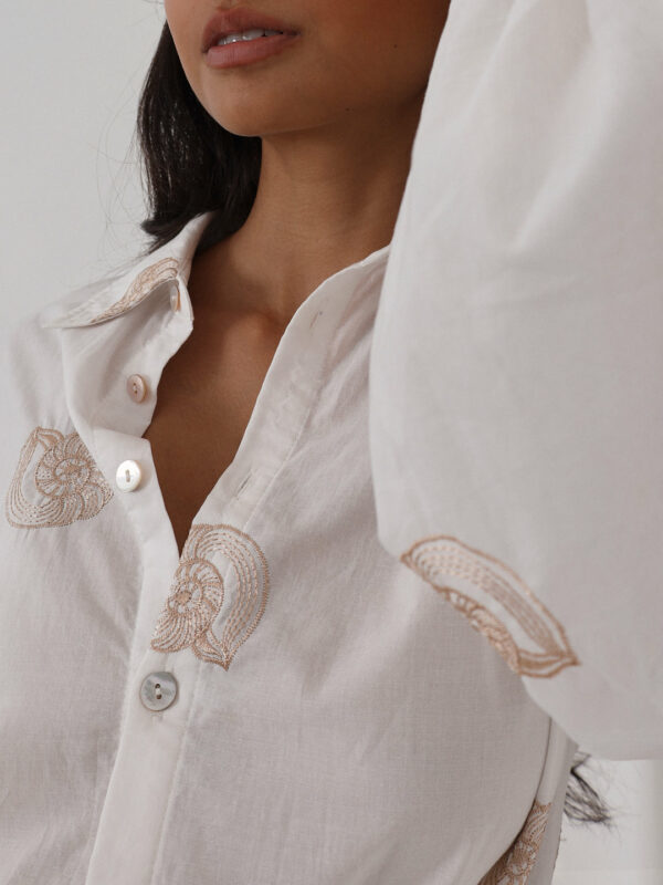 Embroidered Cotton Shirt | White - Image 4