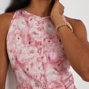 Button Through Sleeveless Top | Pink Mix