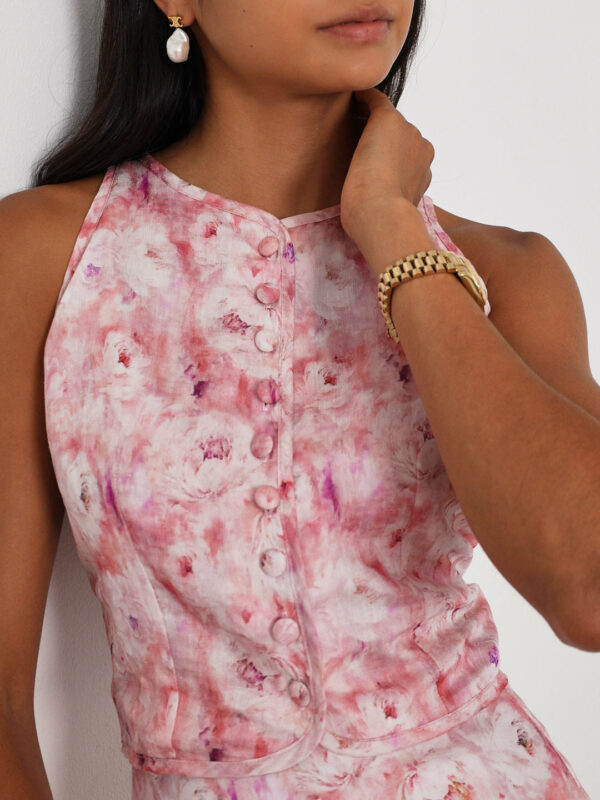 Button Through Sleeveless Top | Pink Mix