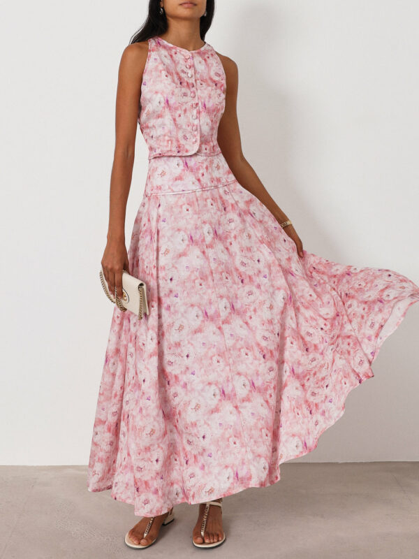 Button Through Sleeveless Top | Pink Mix - Image 2
