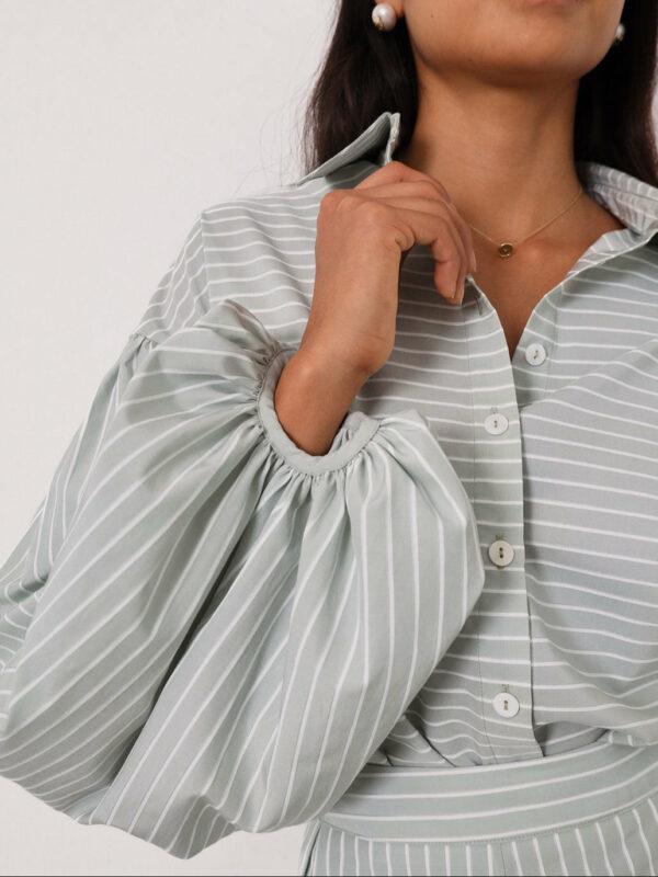 Volume Sleeve Shirt | Pistachio/White - Image 2