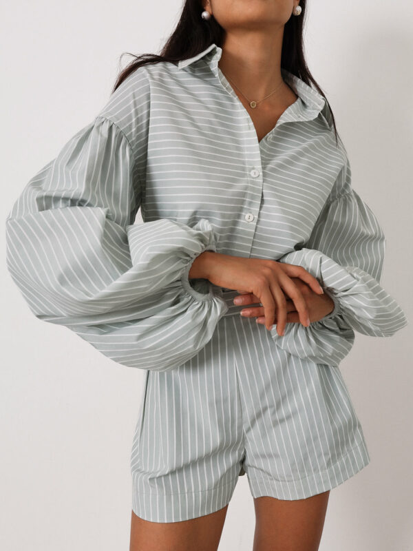 Volume Sleeve Shirt | Pistachio/White