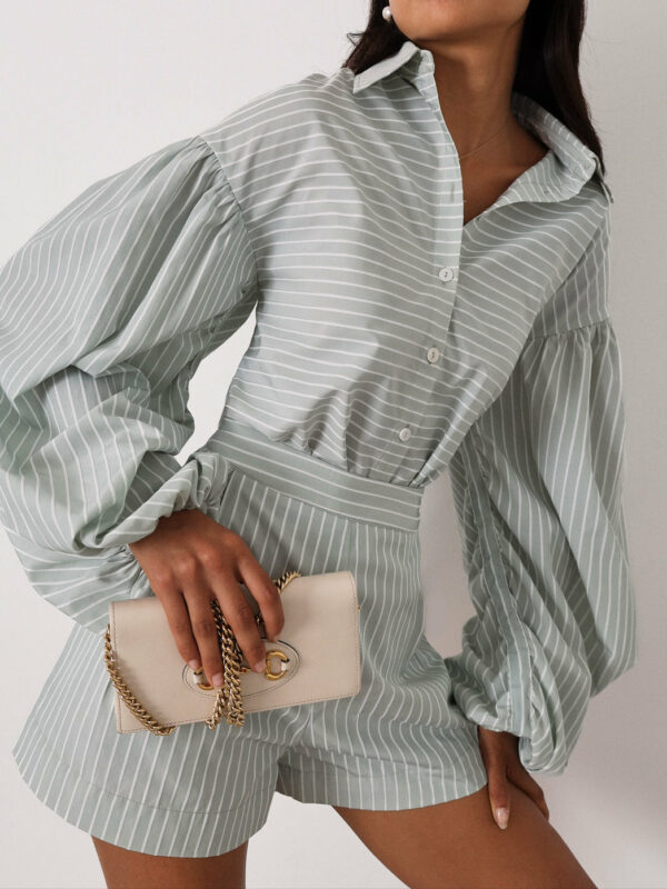 Volume Sleeve Shirt | Pistachio/White - Image 4