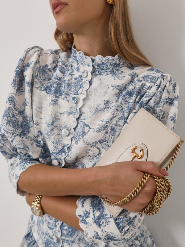 Printed Scallop Trim Blouse | White & Blue - Image 5
