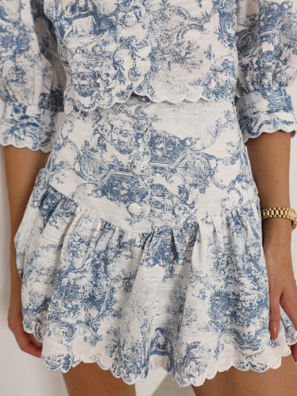Printed Scallop Trim Skort | White & Blue - Image 3