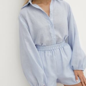 Contrast Linen Shorts | Pale Blue