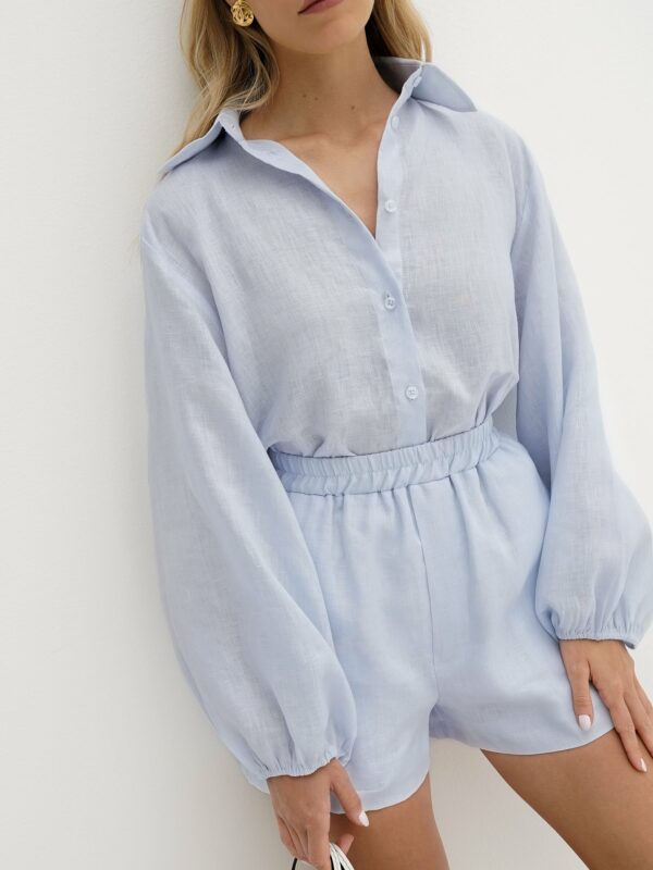 Contrast Linen Shorts | Pale Blue