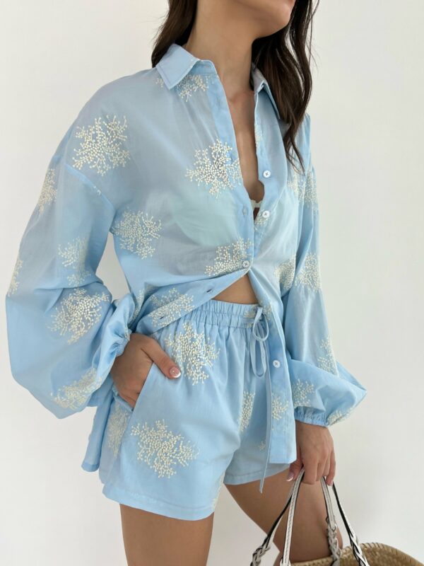 Cotton Embroidered Shorts | Sky Blue - Image 2