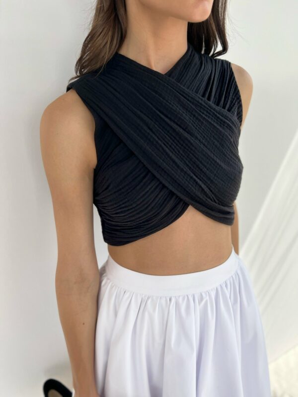 Cross Front Cotton Top | Black - Image 2