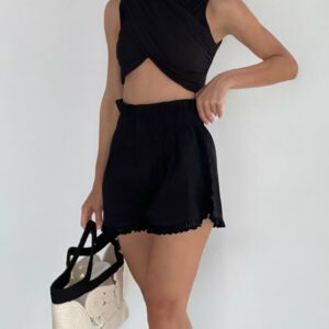 Cotton Frill Day Shorts | Black