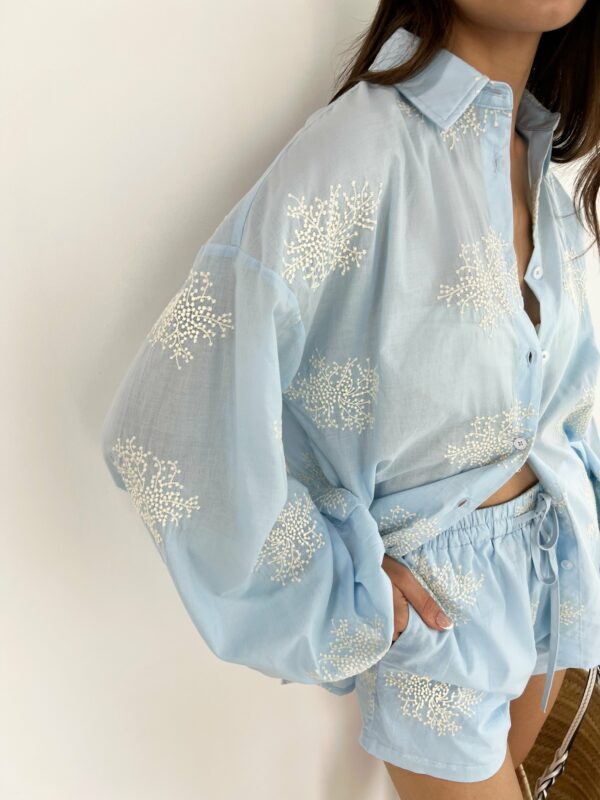 Cotton Embroidered Shirt | Sky Blue - Image 4